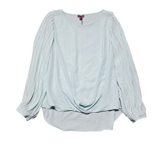 NEW Vince Camuto Women's Long Sleeve Pleated Blouse Top Aqua Shade Glacier Dream